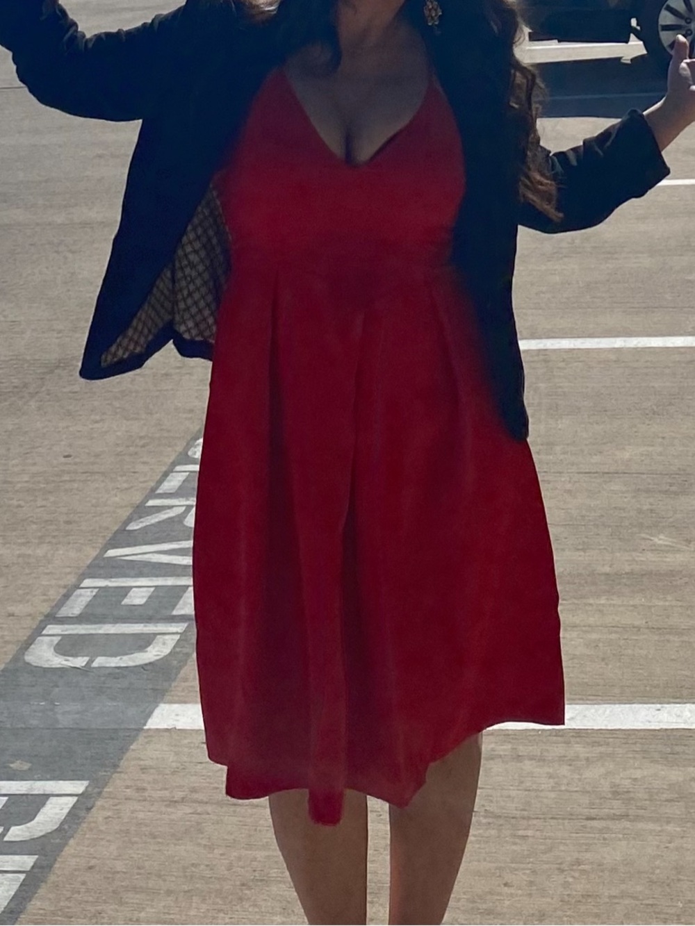 Red V-Neck Sleeveless Midi Dress w/ pockets